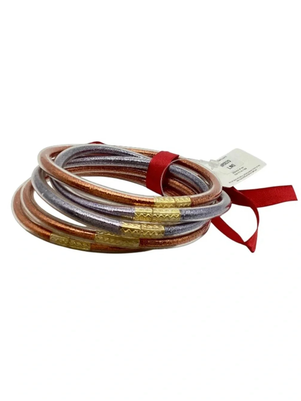 Refuse To Lose Burnt Orange and Blue Glitter Jelly Tube Bracelet Set (NWT)